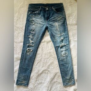 Embellish Randall Skinny Blue Distressed Zip Fly Denim Jeans Men’s Size: 38x42